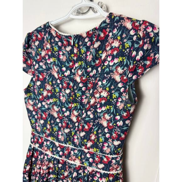 Molly Bracken Dress Women's Small Floral Colorful Navy Blue Short Sleeve Mini - Picture 5 of 6